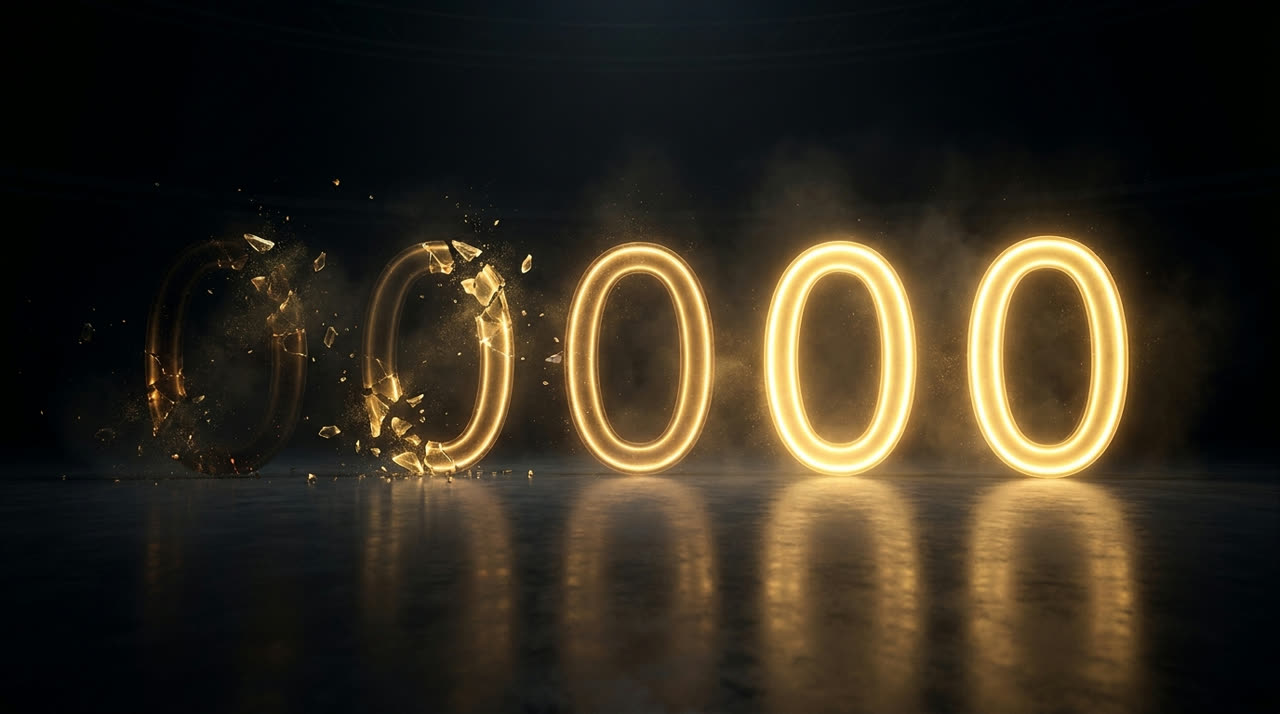 A row of glowing golden zeros, two of them shattered